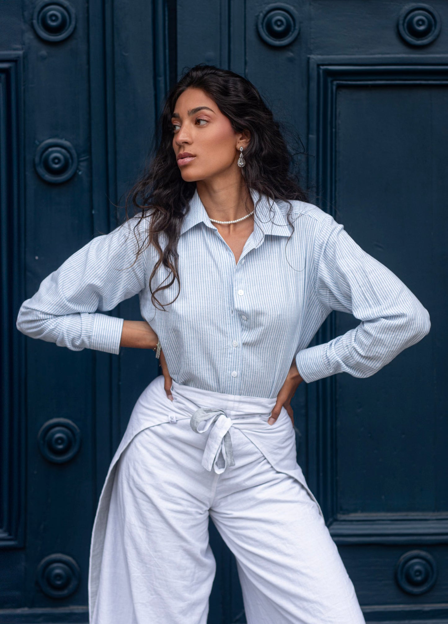 Emelyne Bleu rayée Blanche - Aune _ Boutique officielle