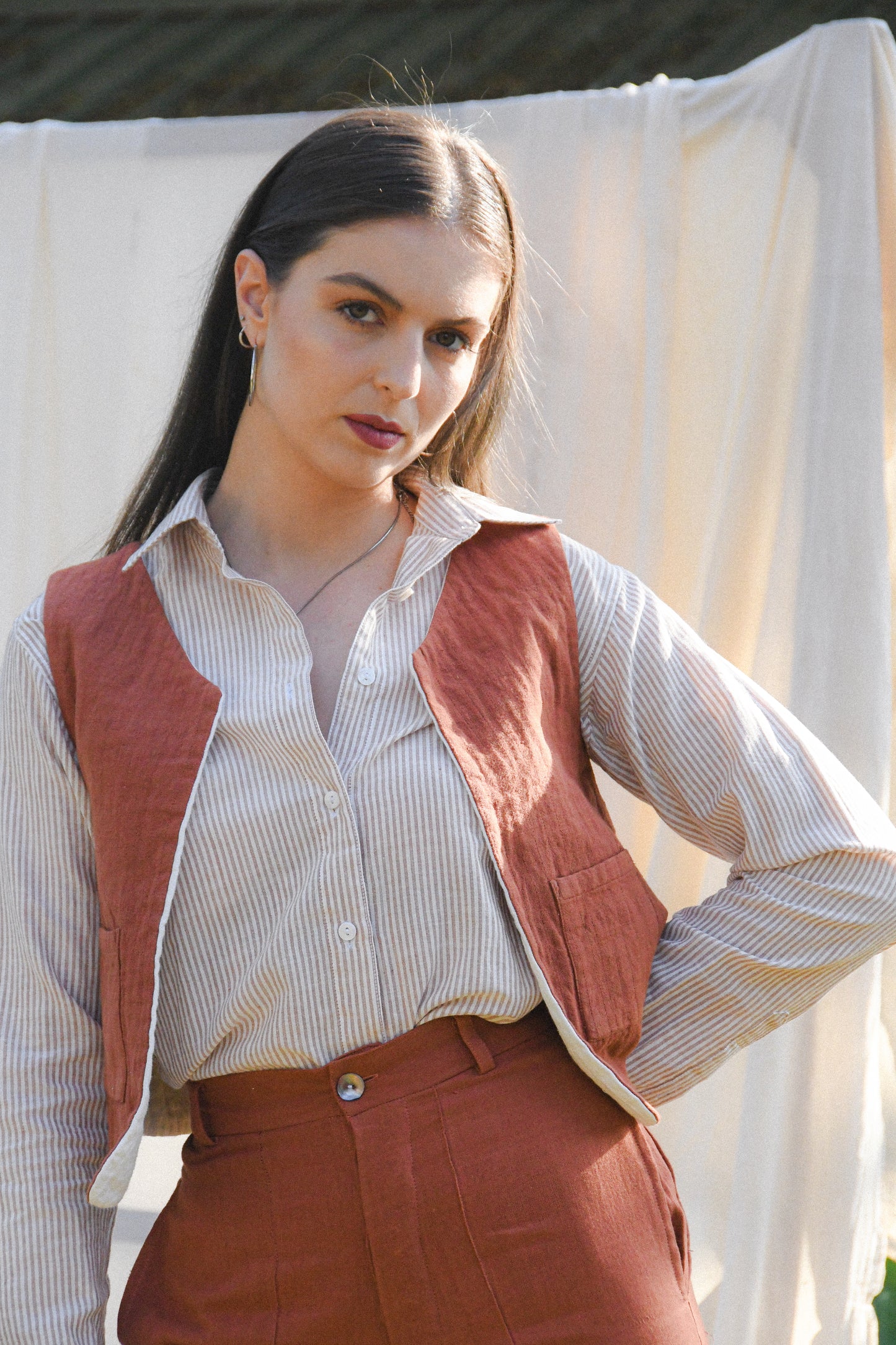 Emelyne Blanche rayée Terra Cotta - Aune _ Boutique officielle