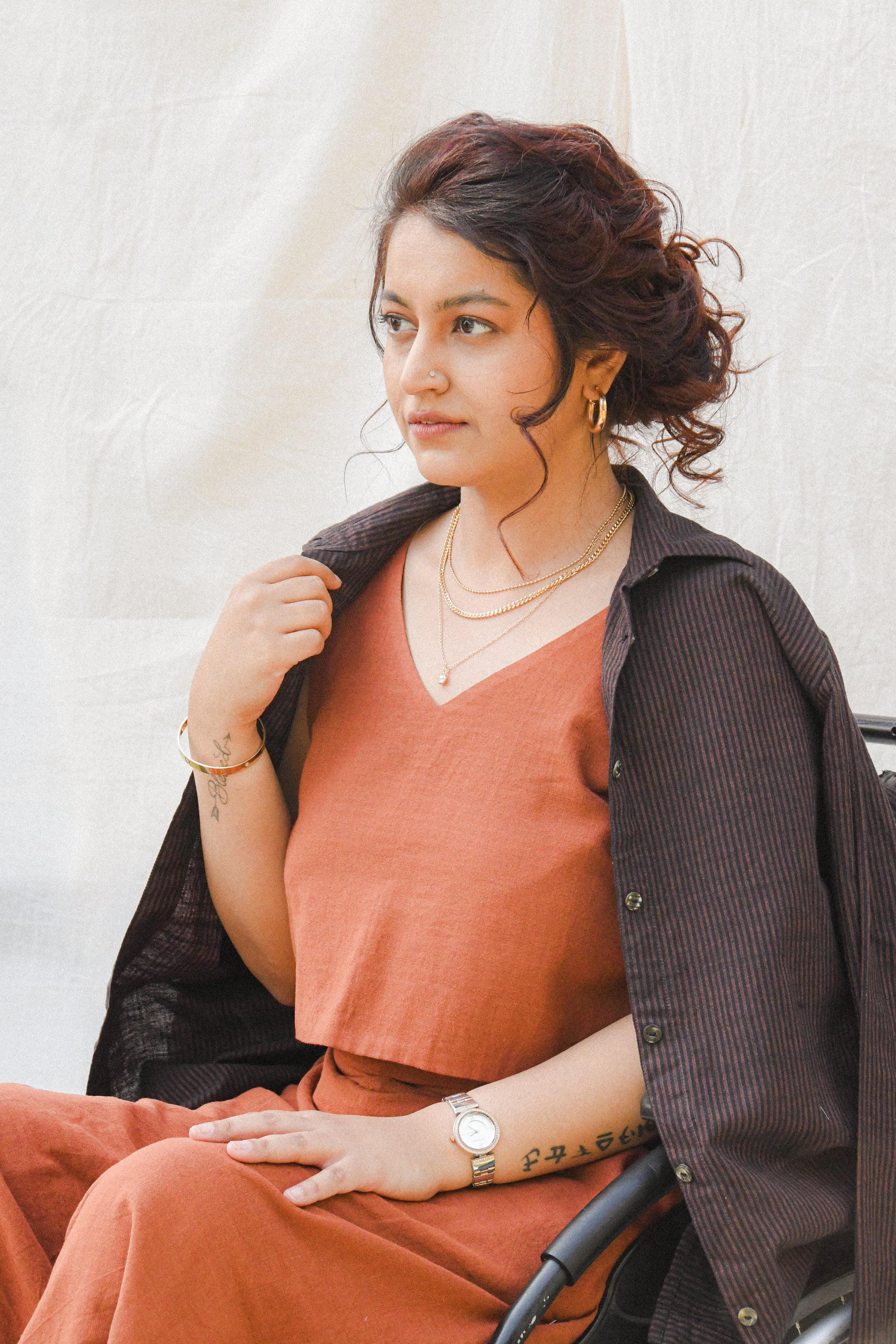 Emelyne Noire rayée Terra Cotta - Aune _ Boutique officielle