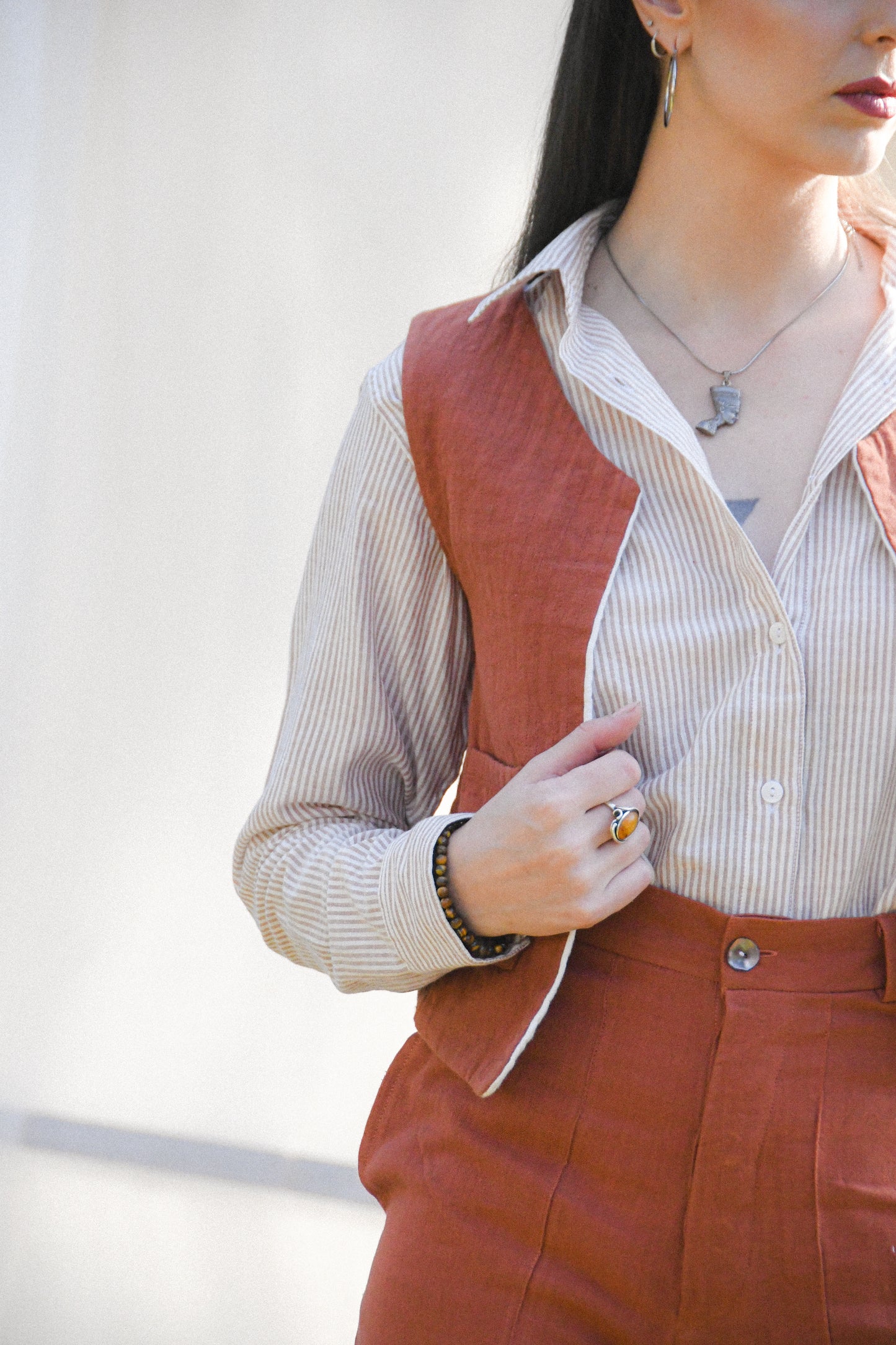 Emelyne Blanche rayée Terra Cotta - Aune _ Boutique officielle